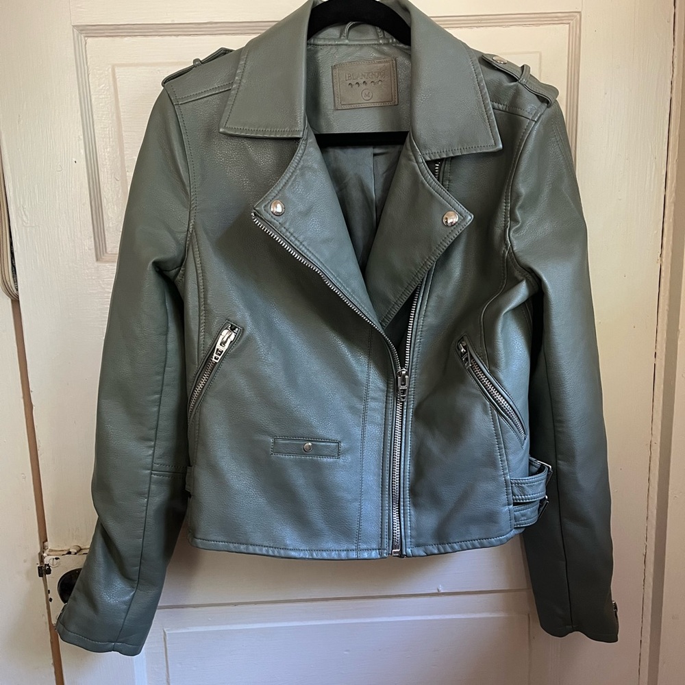 Blank NYC Green Vegan Faux Leather Moto Jacket